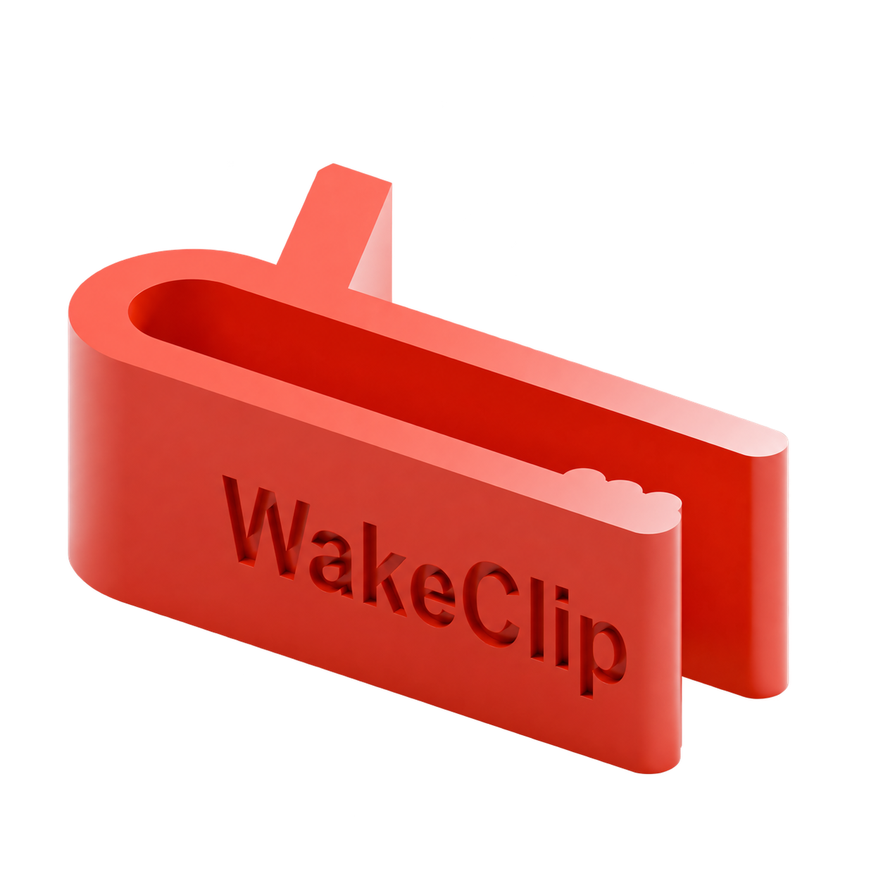 Freigestellter roter WakeClip V40 mit sichtbarer Gravur
